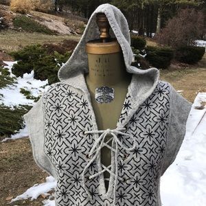 Free People Gray Sacred Geometry 100% Wool Sweater Boho Tunic Hooded Vest Small